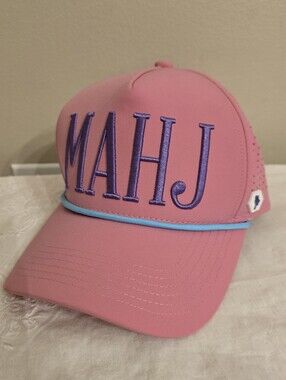 Bird Bam Botique MAHJ Pink Rope Cap with Blue Trim- New Without Tags